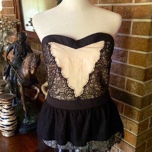 Strapless Black Lace Peplum Top with cream lining 🍒🍒